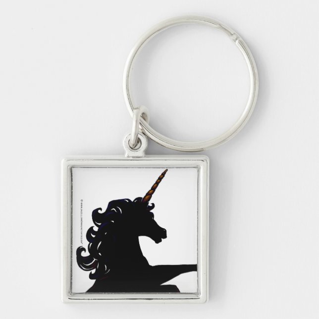Unicorn Silhouette Fyrkantig Silverfärgad Nyckelring (Framsidan)