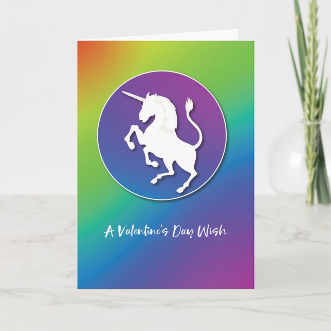 Unicorn Silhouette Valentine på Bright Rainbow Kort (Framsida)
