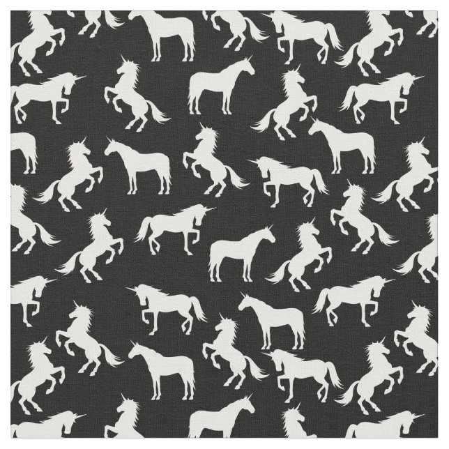 Unicorn Silhouettes Black and White Tyg (Närbild)