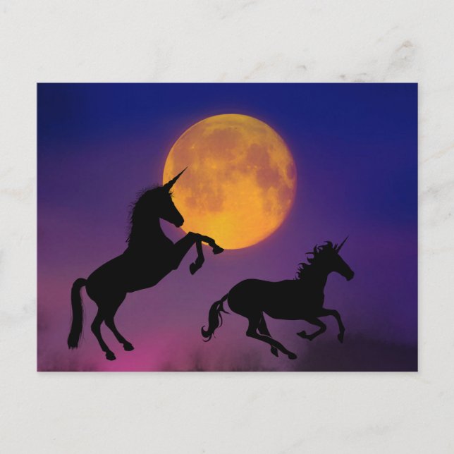 Unicorn Silhouettes Full Moon Vykort (Framsida)
