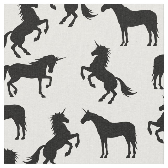 Unicorn Silhouettes White och Black Tyg (Närbild)