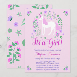 Unicorn sin inbjudan till Rosa Baby Shower