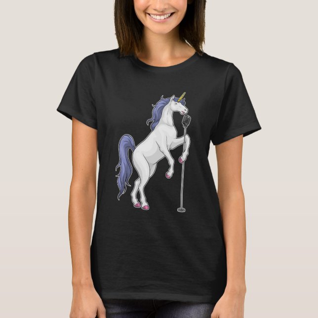 Unicorn Singer Microphone Music T Shirt (Framsida)