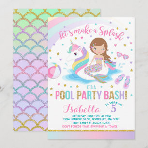 Unicorn & Sjöjungfru Bassäng Party födelsedag Inbjudningar