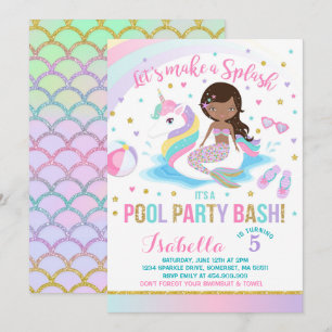 Unicorn & Sjöjungfru Bassäng Party födelsedag Inbjudningar