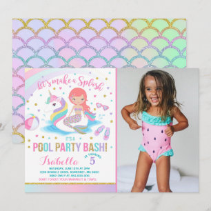 Unicorn & Sjöjungfru Bassäng Party födelsedagsinbj Inbjudningar