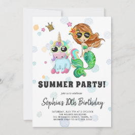 Unicorn & Sjöjungfru Bassäng Party-inbjudan Inbjudningar