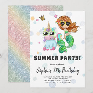 Unicorn & Sjöjungfru Bassäng Party-inbjudan Inbjudningar
