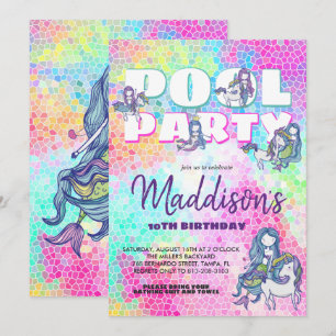 Unicorn & Sjöjungfru Bassäng Party-inbjudan Inbjudningar