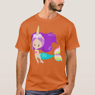 Unicorn Sjöjungfru Cute Sjöjungfru Lila Hair Snäck T Shirt