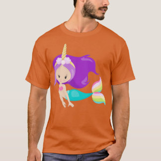 Unicorn Sjöjungfru Cute Sjöjungfru Lila Hair Snäck T Shirt