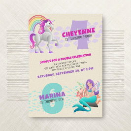 Unicorn Sjöjungfru Joint Dubbla Birthday-inbjudan Inbjudningar