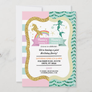 Unicorn & Sjöjungfru Joint Girls Twillingar födels Inbjudningar
