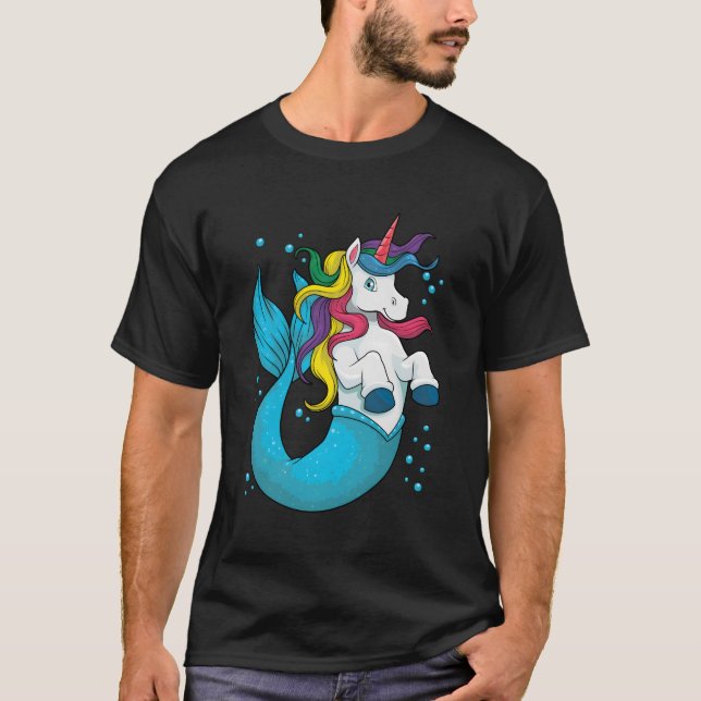 Unicorn Sjöjungfru Mermicorn Sea Magic Rainbow T Shirt (Framsida)