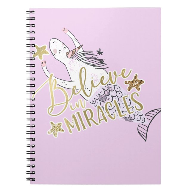 Unicorn Sjöjungfru Modern Trendig Tro på Miracles Anteckningsbok (Framsidan)
