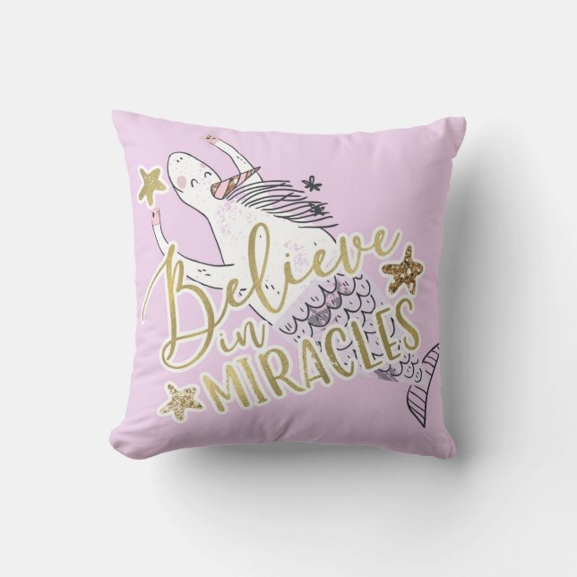 Unicorn Sjöjungfru Modern Trendig Tro på Miracles Kudde (Framsida)