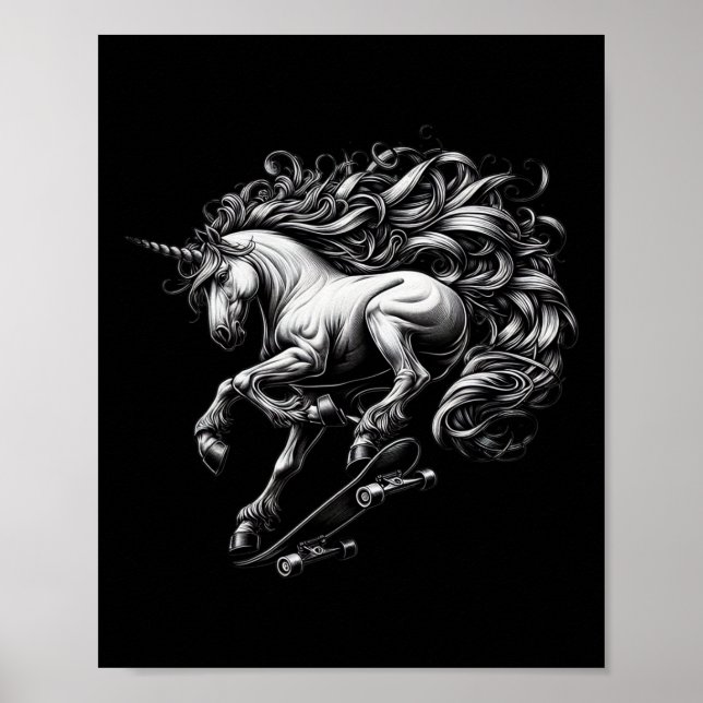 Unicorn Skateboard Mythical Creature Savage Meme F Poster (Framsidan)