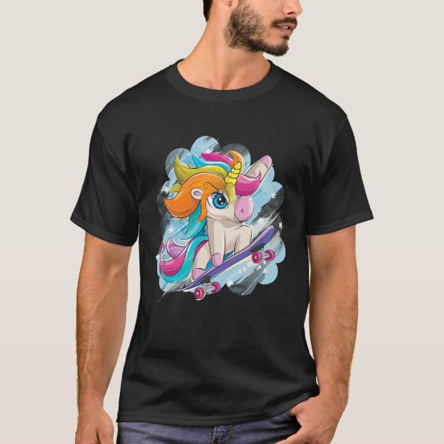 Unicorn Skateboarding Shirt Girls Women Skateboard T Shirt (Framsida)