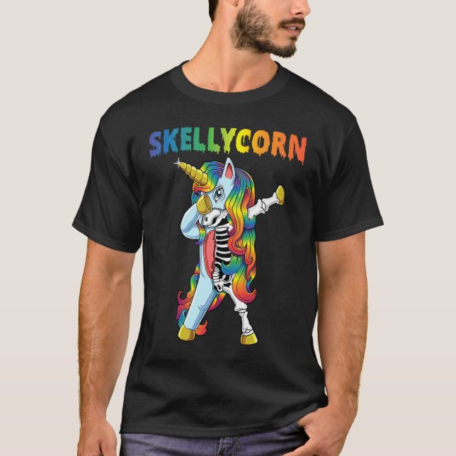 Unicorn Skeleton  Dabbing Unicorn Cute Halloween T Shirt (Framsida)