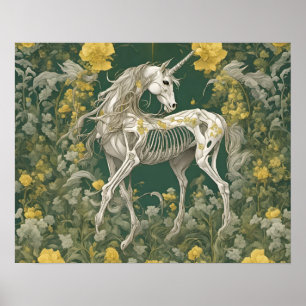 Unicorn Skeleton i Gula blommor Poster