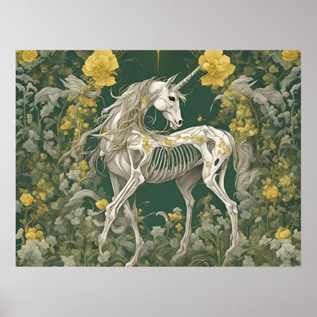 Unicorn Skeleton i Gula blommor Poster (Framsidan)