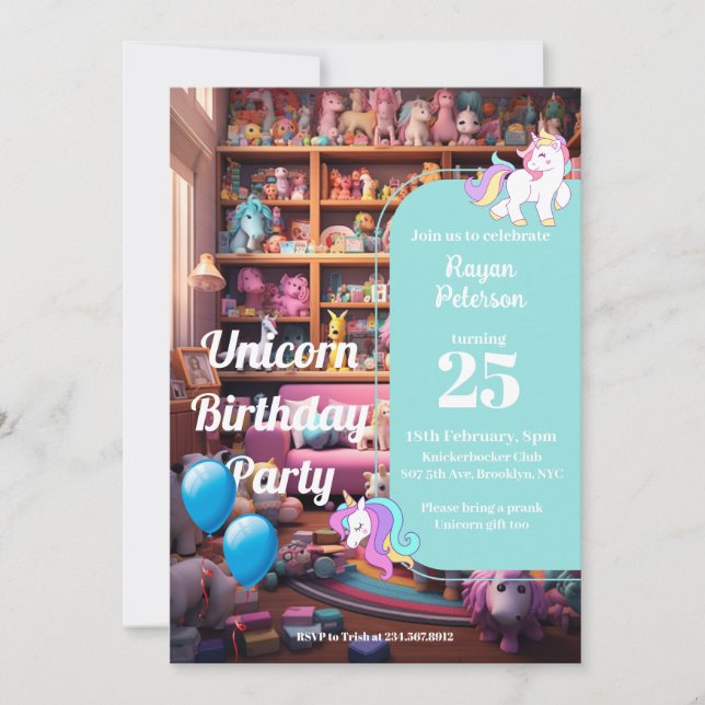 Unicorn Skojjar födelsedag 2, Skojjar Party Julkort (Framsida)