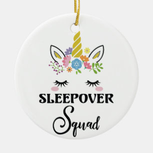 Unicorn Sleepover Squad Birthday Slumber Party Julgransprydnad Keramik