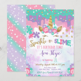 Unicorn Slime Birthday-inbjudan Slime Party Inbjudningar