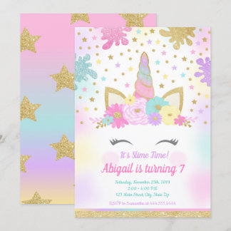 Unicorn Slime-inbjudan Slime Party Unicorn Inbjudningar