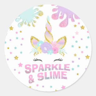 Unicorn Slime Party Favor Märkre Sticker Slime Par Runt Klistermärke