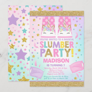 Unicorn Slumber Party Birthday-inbjudan Inbjudningar