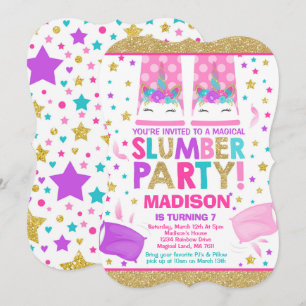 Unicorn Slumber Party Birthday-inbjudan Inbjudningar