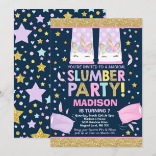 Unicorn Slumber Party Birthday-inbjudan Inbjudningar