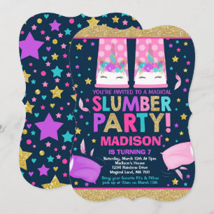 Unicorn Slumber Party Birthday-inbjudan Inbjudningar