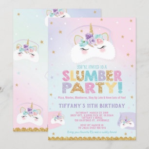 Unicorn Slumber Party Birthday-inbjudan Pajama Inbjudningar