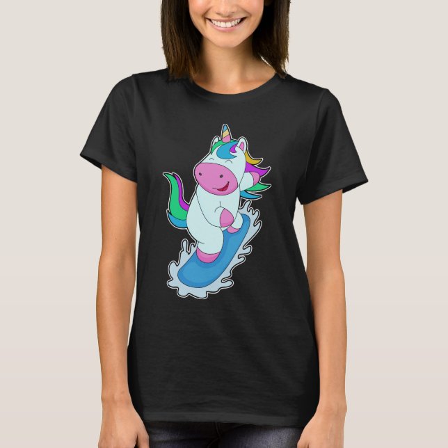 Unicorn Snowboard Winter sport T Shirt (Framsida)