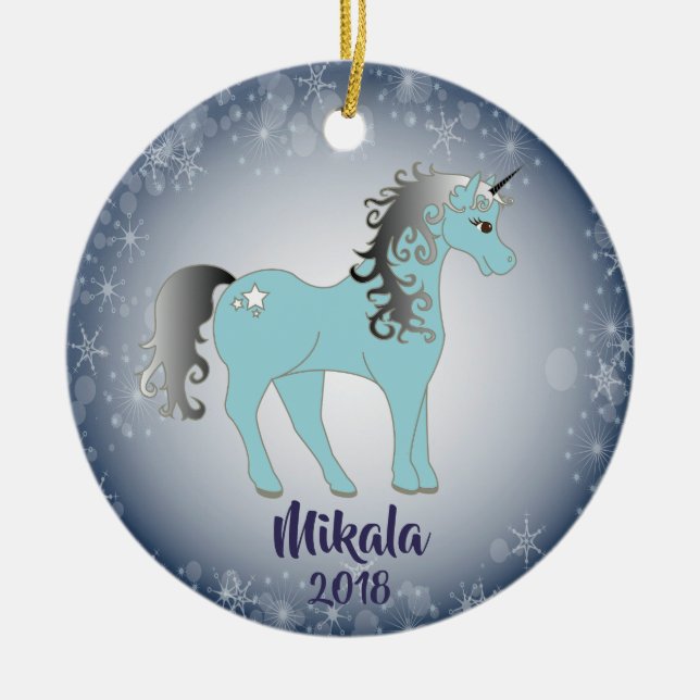 Unicorn Snowflake Personlig jul Ornament (Framsidan)