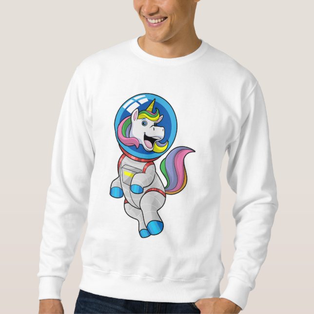 Unicorn som astronaut i rymden lång ärmad tröja (Framsida)