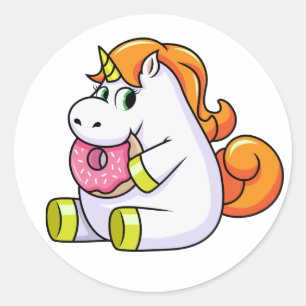Unicorn som äter munkklistermärken runt klistermärke