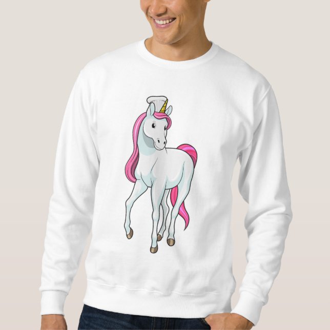 Unicorn som Cook med Chef hat Lång Ärmad Tröja (Framsida)