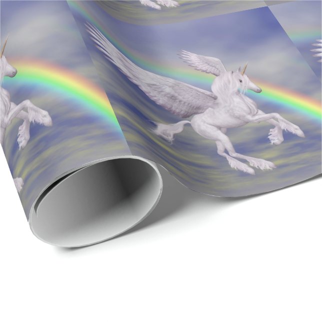 Unicorn som flyger över Regnbåge Animal Art Presentpapper (Rullad Hörn)