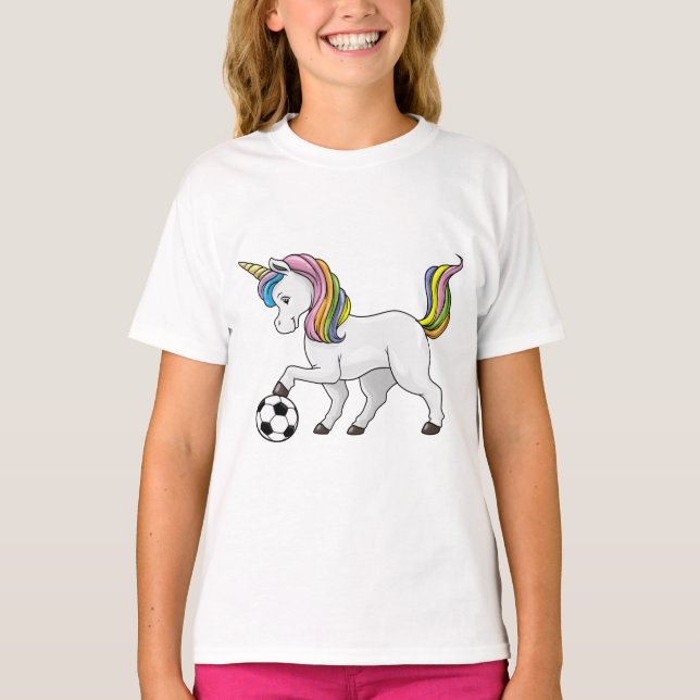 Unicorn som fotbollsspelare med fotboll t shirt (Framsida)