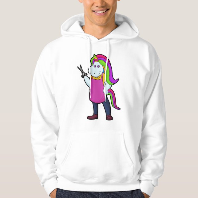 Unicorn som Hairdresser med saxar Hoodie (Framsida)