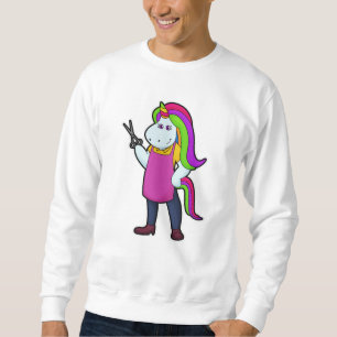 Unicorn som Hairdresser med saxar Lång Ärmad Tröja
