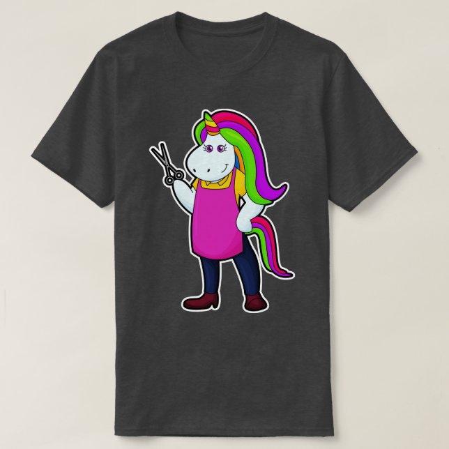 Unicorn som Hairdresser med saxar T Shirt (Design framsida)