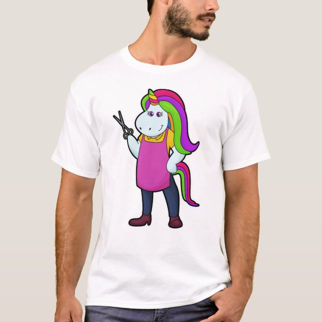 Unicorn som Hairdresser med saxar T Shirt (Framsida)