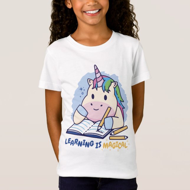Unicorn som lär sig studerar t-shirt design (Framsida)
