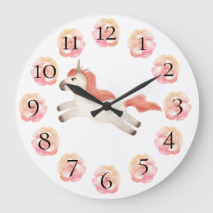 Unicorn Söt Girly Pastel Blommigt Large Clock Stor Klocka
