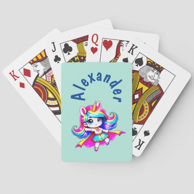 Unicorn söt toppen Girl grönt navy text Casinokort (Baksidan)