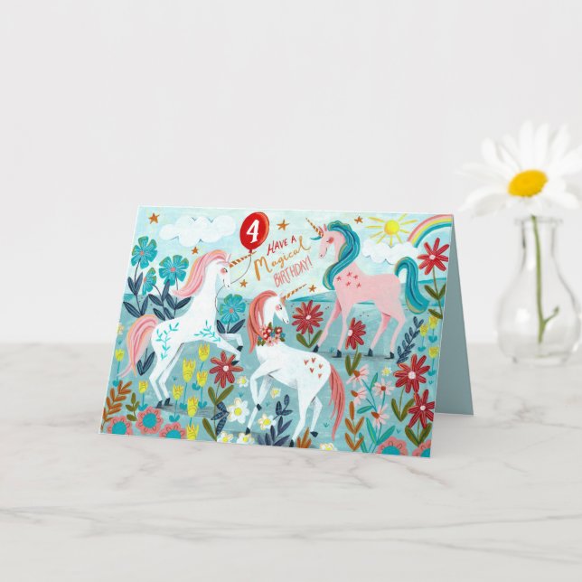 Unicorn söta flickors födelsedagskort kort (Liten växt)